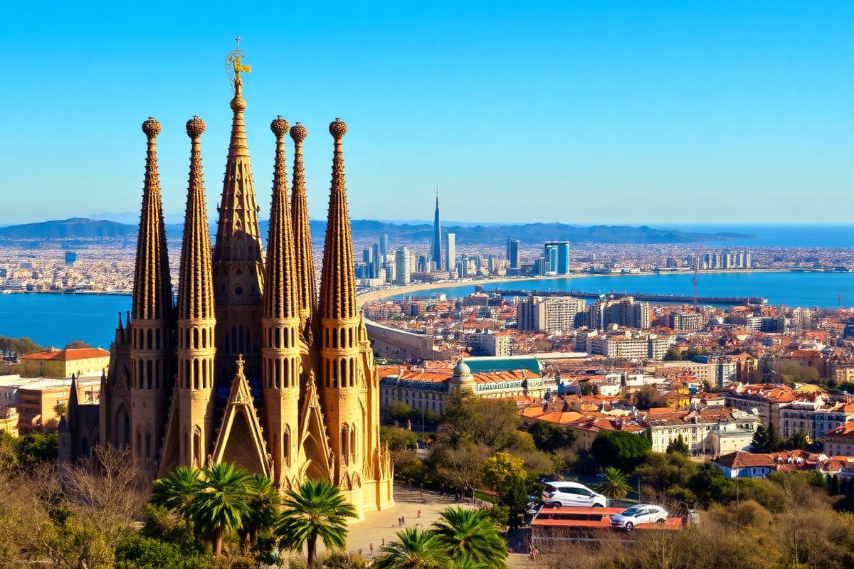 La Sagrada Família e il panorama di Barcellona affacciato sul mare