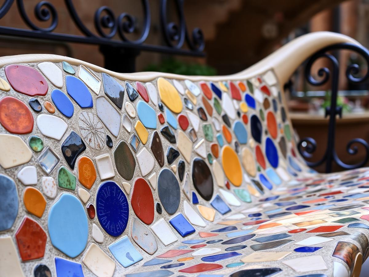 Architettura modernista catalana di Antoni Gaudí con mosaici colorati