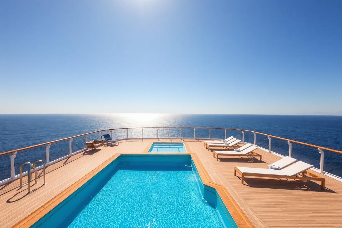 Ponte piscina della nave con vista sul mare aperto